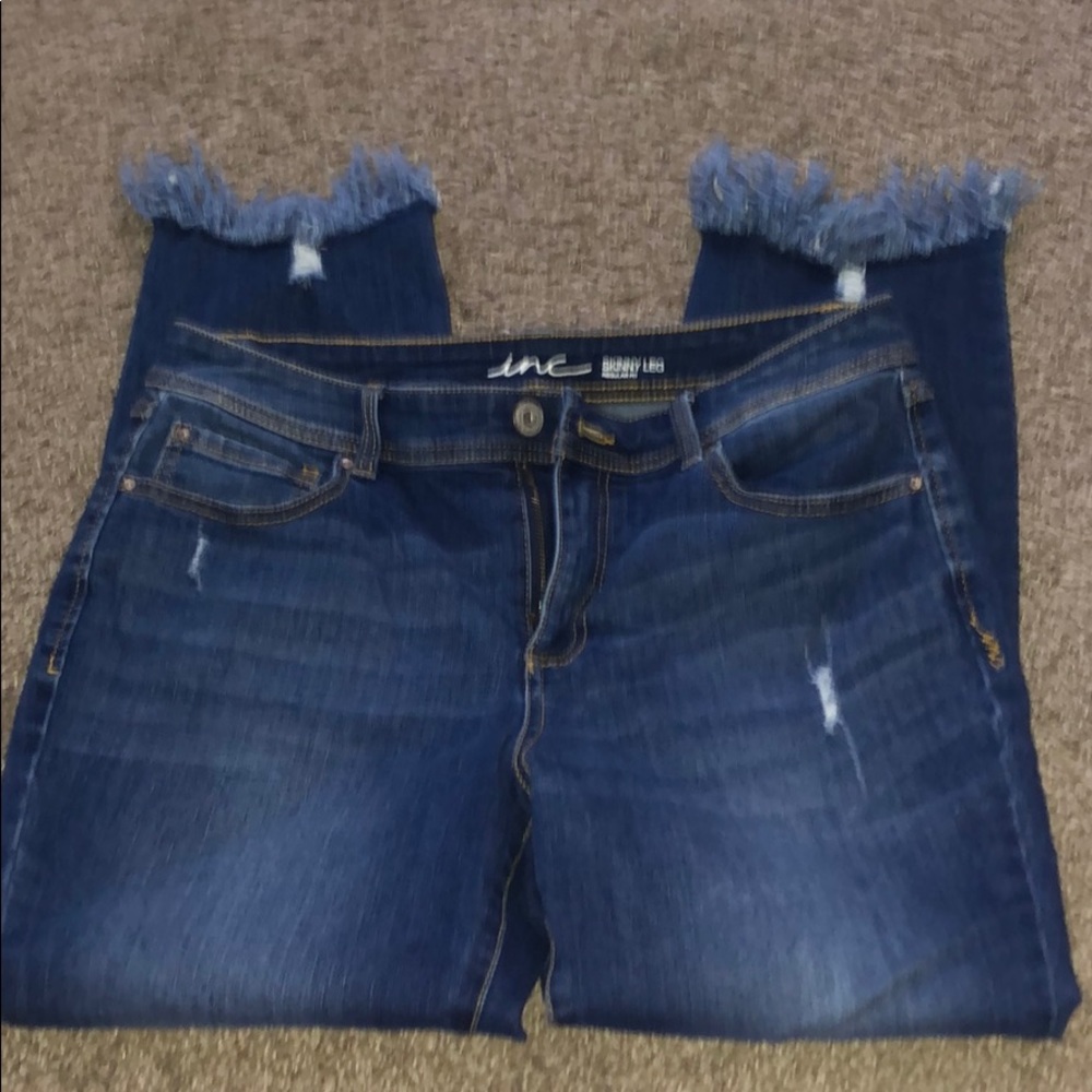 blue skinny leg flared jeans
